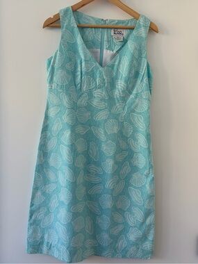 Lilly Pulitzer Aquamarine Mermaid Shell-Print 100%Cotton Shift Dress size 10